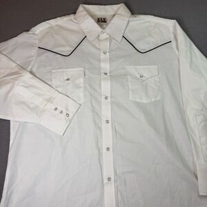 Ely Cattleman Western Shirt Men's XXL White Pearl Snap Long Sleeve Piping Good